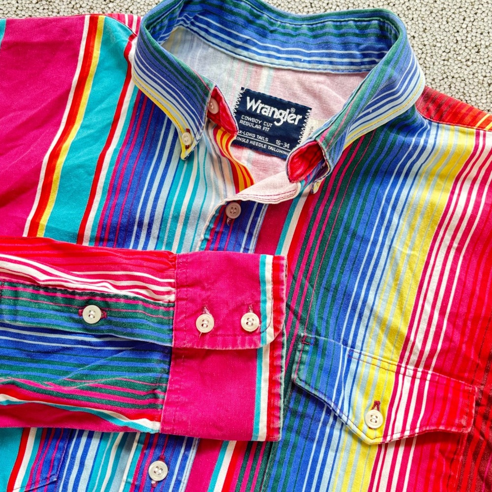 Wrangler Brushpopper USA Shirt Men 16-34 Multicolor Striped Cowboy Retro Western